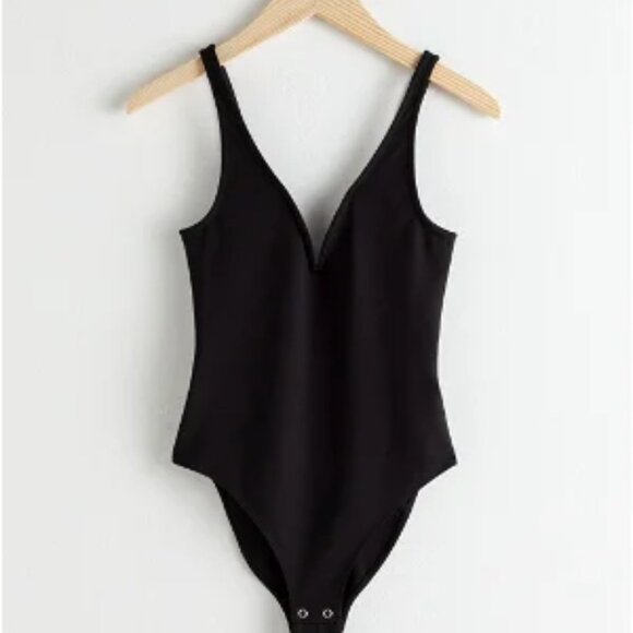 Other Stories V-cut Plunging Modal Stretch Bodysuit Black Size 2 - Picture 3 of 11